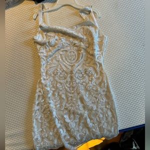 Never worn lulus white beaded mini dress